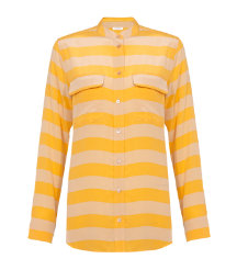 Collarless Striped Silk Shirt