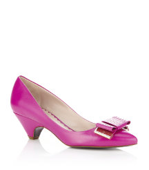 Bow Leather Mid Heel Pump