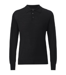Black Cashmere Long-Sleeved Knitted Polo