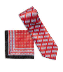 Dashed Line Tie and Handkerchief Set