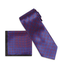 Square Grid Tie and Handkerchief Set