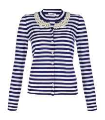Striped Pearl Collar Cardigan