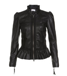 Ruffled Leather Biker Jacket